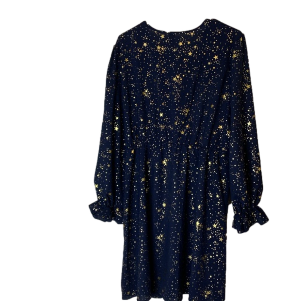 SHEIN navy blue with gold stars faux wrap dress size 1XL - Picture 7 of 7